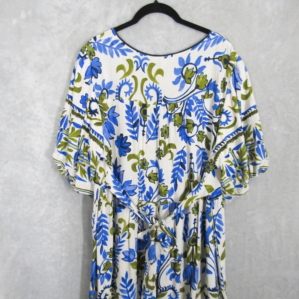 Fig + Flower Womens 2X Blue Green Floral Print V Neck Linen Blend Maxi Dress - Picture 6 of 16